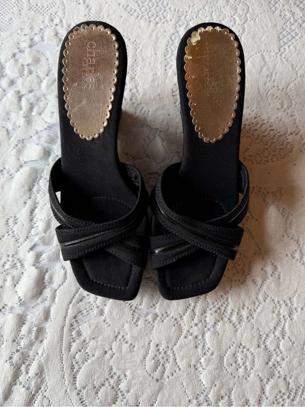 VINTAGE Y2K Charles by Charles David Black Slip-On Wedge Sandals